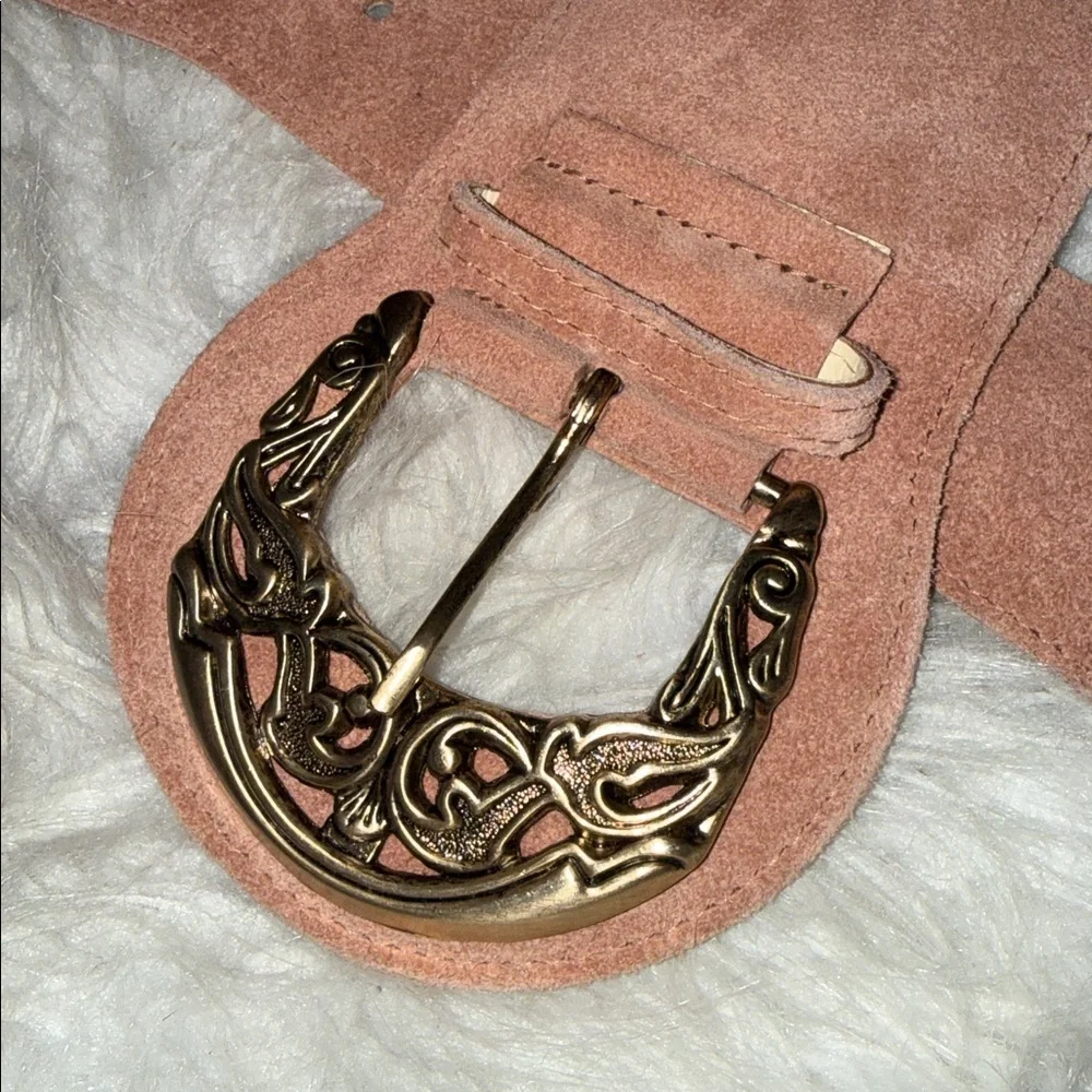 Dusty Rose vintage pink statement wide belt ornate buckle S soft girl Balletcore